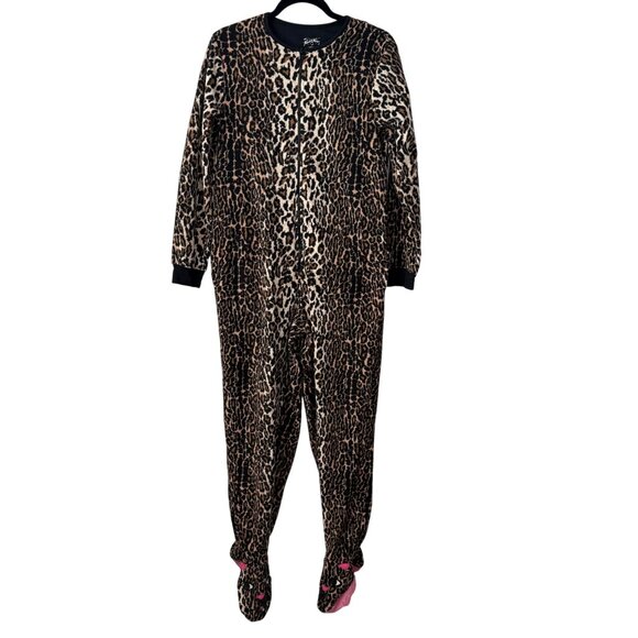Nick & Nora Sleep Onesie Leopard Print Fleece Footed Size Small - Picture 2 of 7